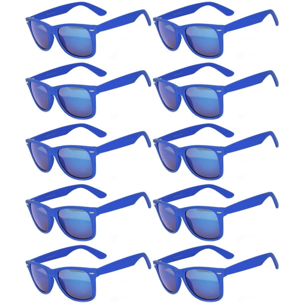 Retro Blue Frame Party Sunglasses Fire Mirror Lens Glasses Free Case S005